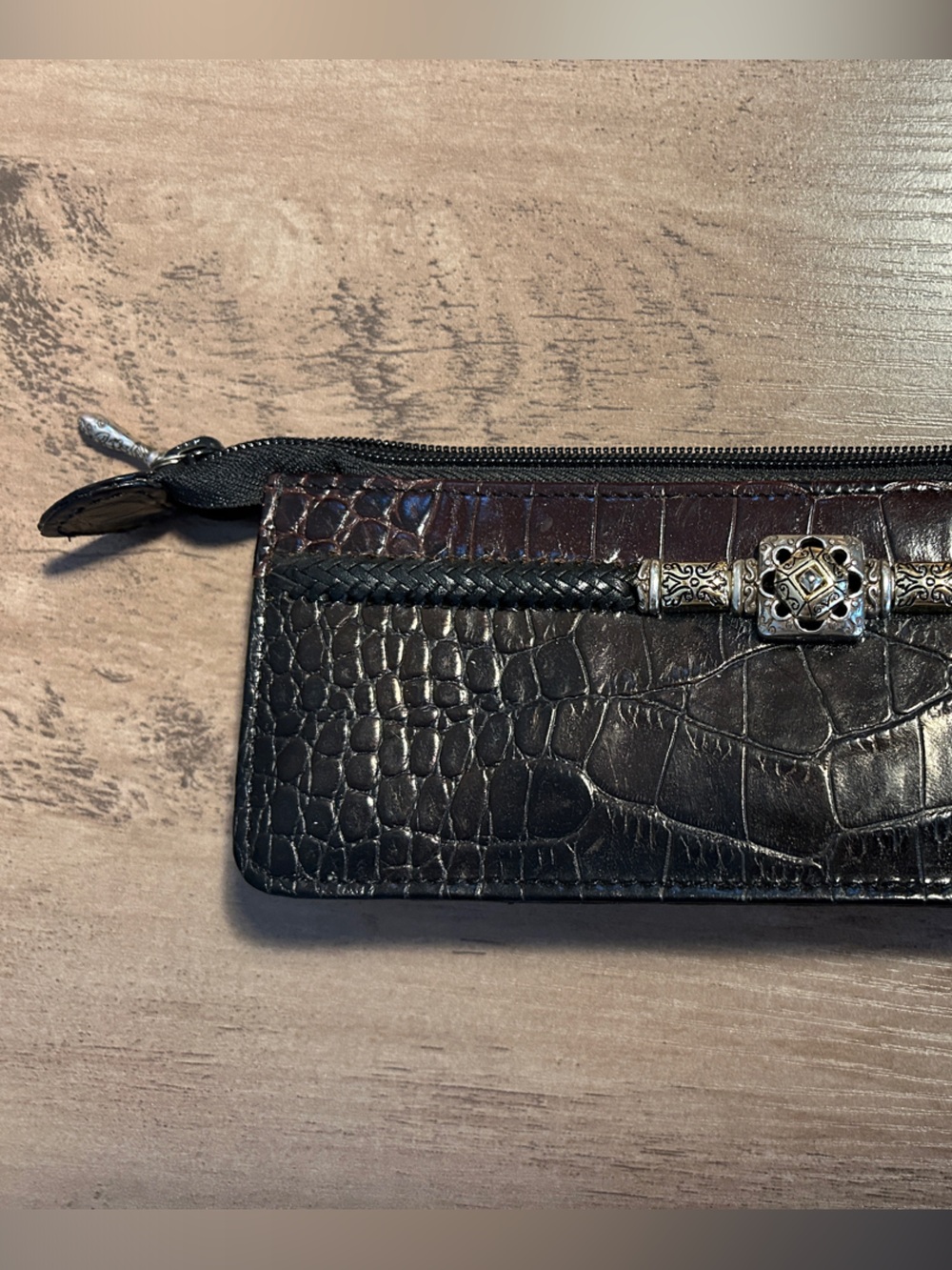 Brighton Black Croc-Embossed Eyeglass Case with Braided Detail